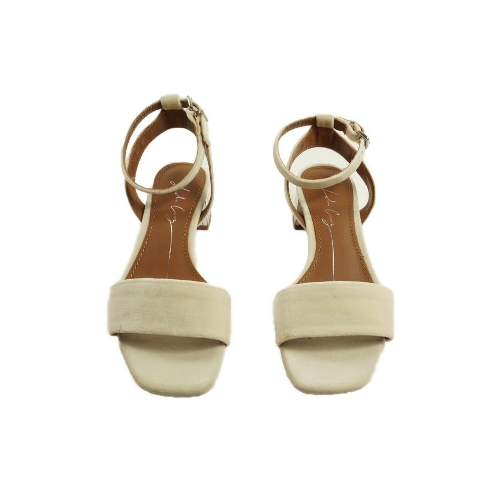New 150$ Lola Cruz Size 36 Off White Velvet Ankle Strap Block Heel Open Sandals